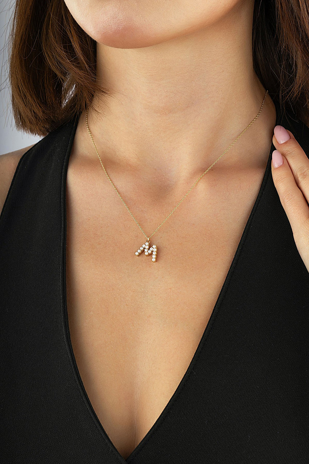 14K Stone-Set M Letteri Gold Necklace