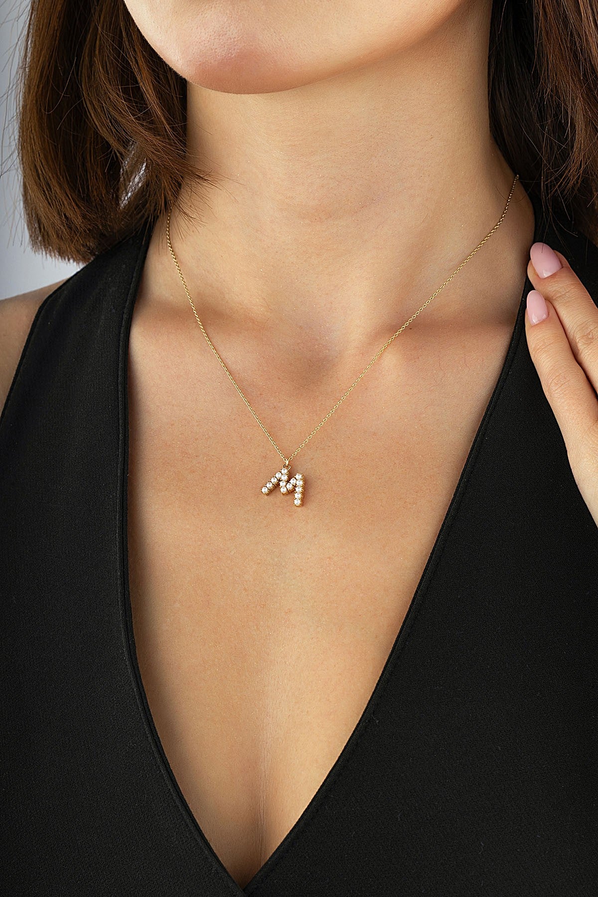 14K Stone-Set M Letteri Gold Necklace