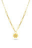 14K Floral Motif Paperclip Gold Necklace