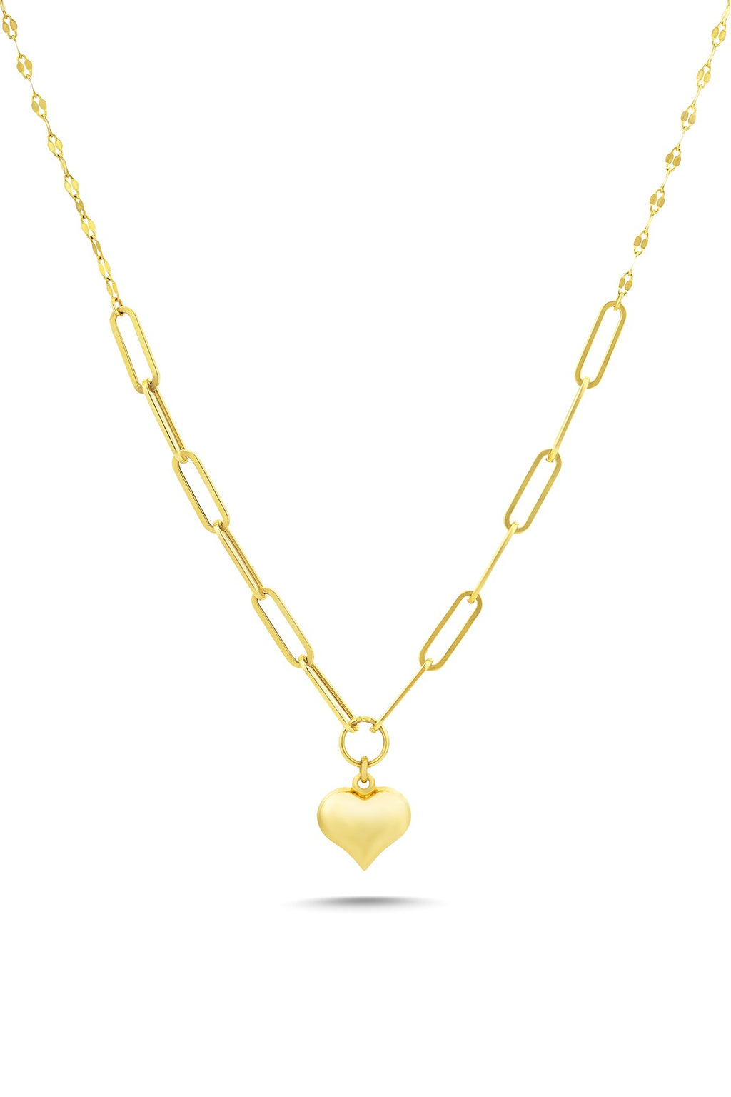 14K Heart Paperclip Gold Necklace