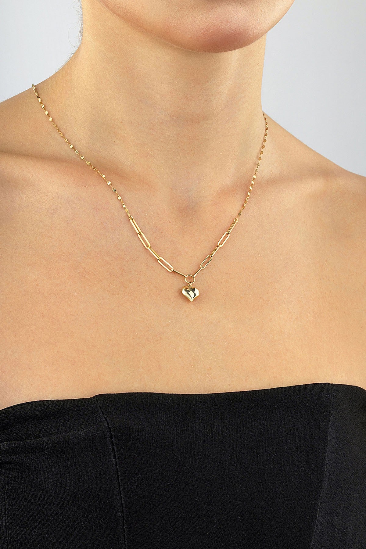 14K Heart Paperclip Gold Necklace