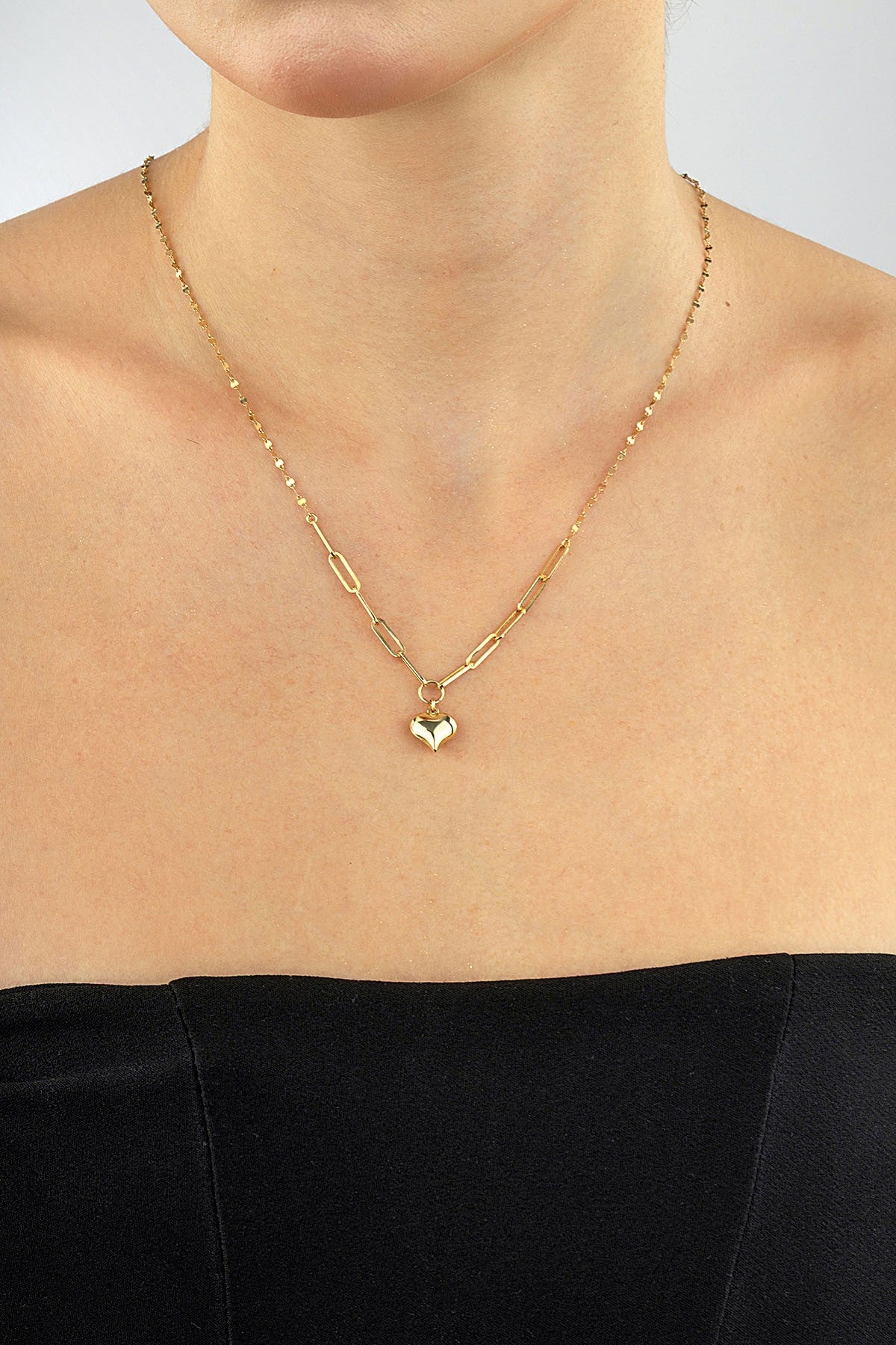 14K Heart Paperclip Gold Necklace
