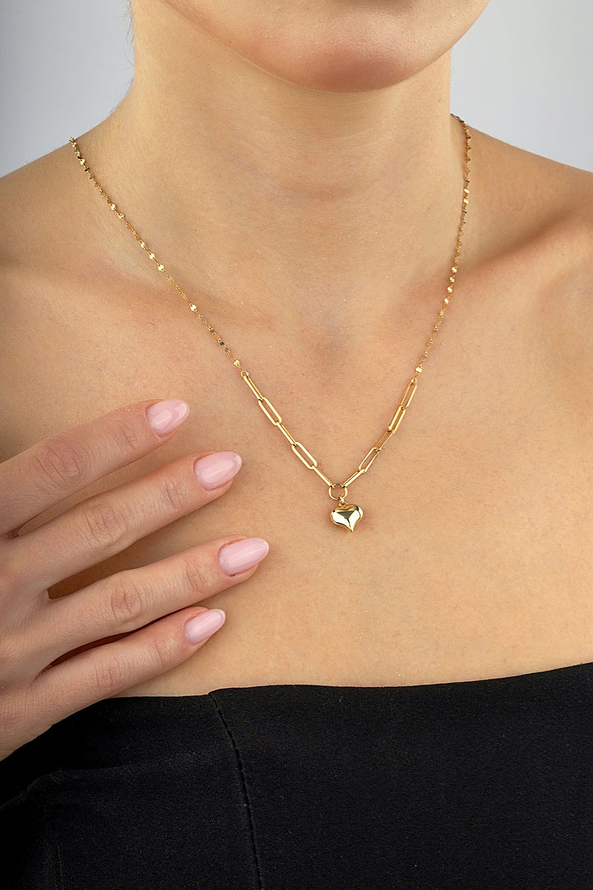 14K Heart Paperclip Gold Necklace
