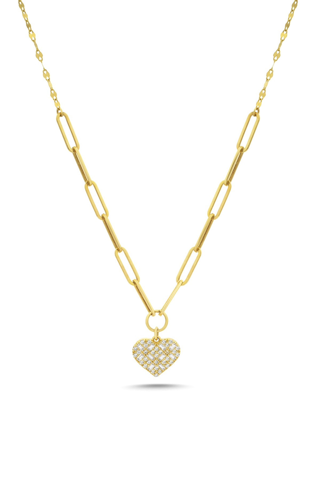 14K Heart Paperclip Gold Necklace