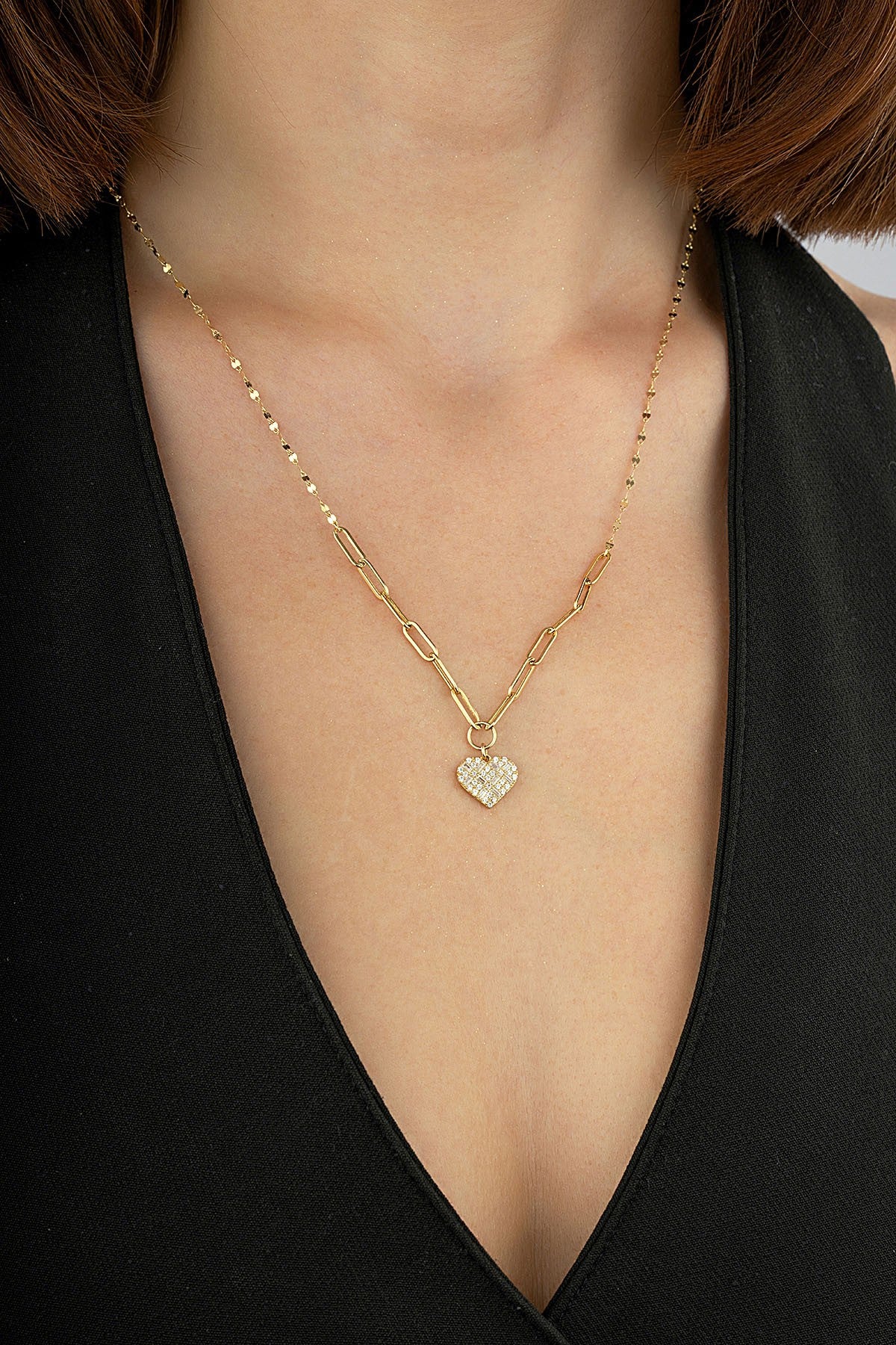14K Heart Paperclip Gold Necklace
