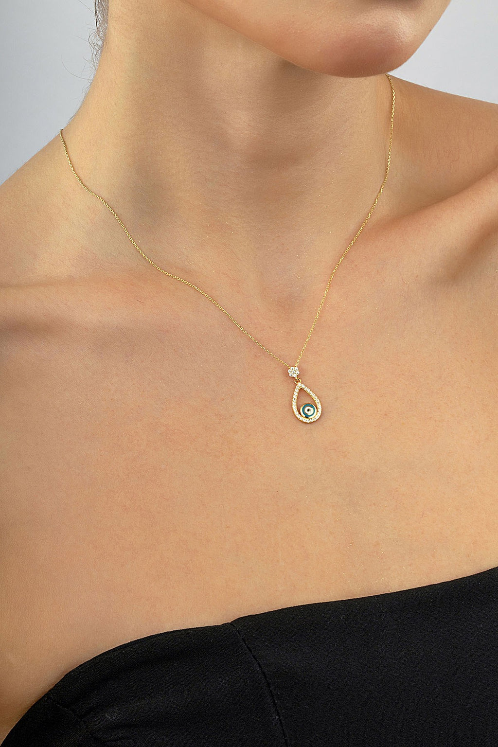 14K Stone-Set Evil Eye Beaded Gold Necklace