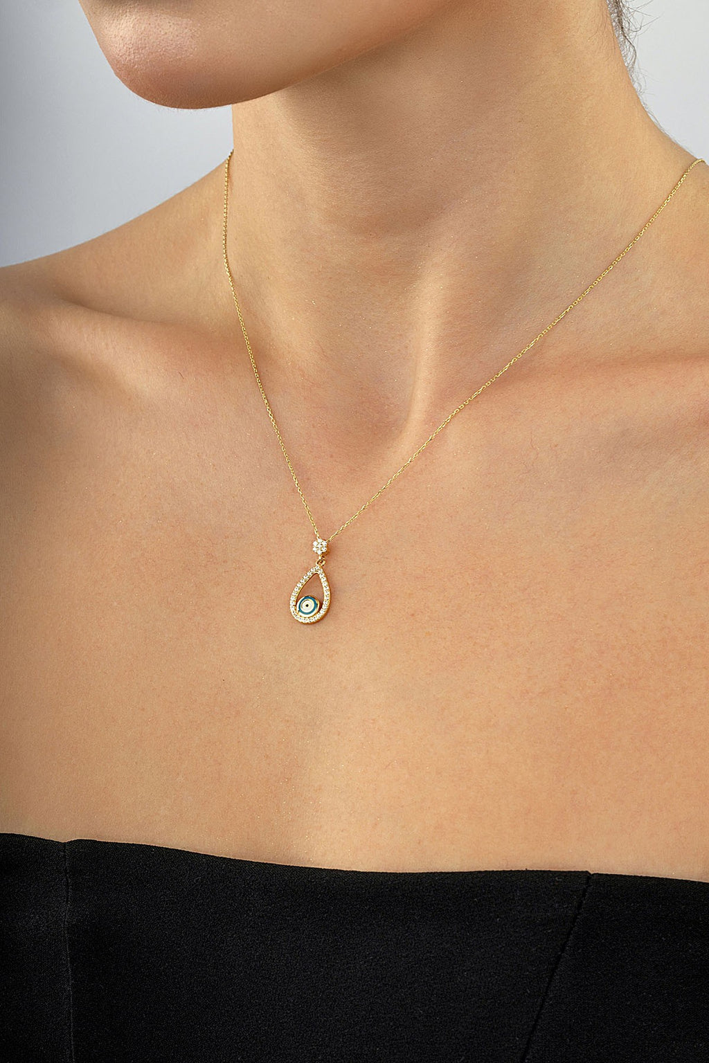 14K Stone-Set Evil Eye Beaded Gold Necklace