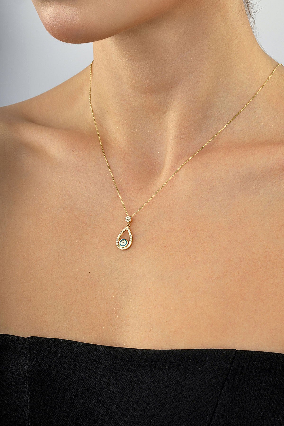 14K Stone-Set Evil Eye Beaded Gold Necklace