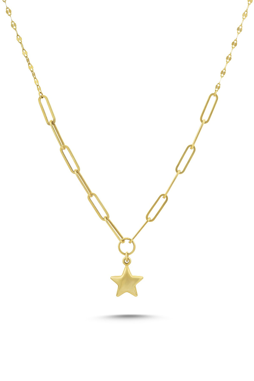 14K Paperclip Star Gold Necklace