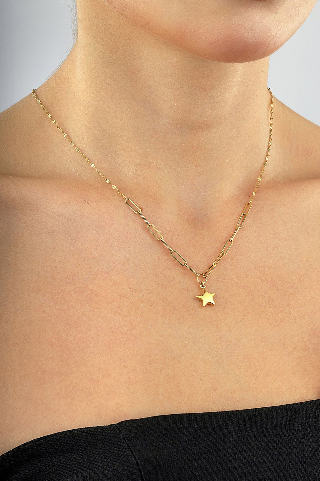 14K Paperclip Star Gold Necklace