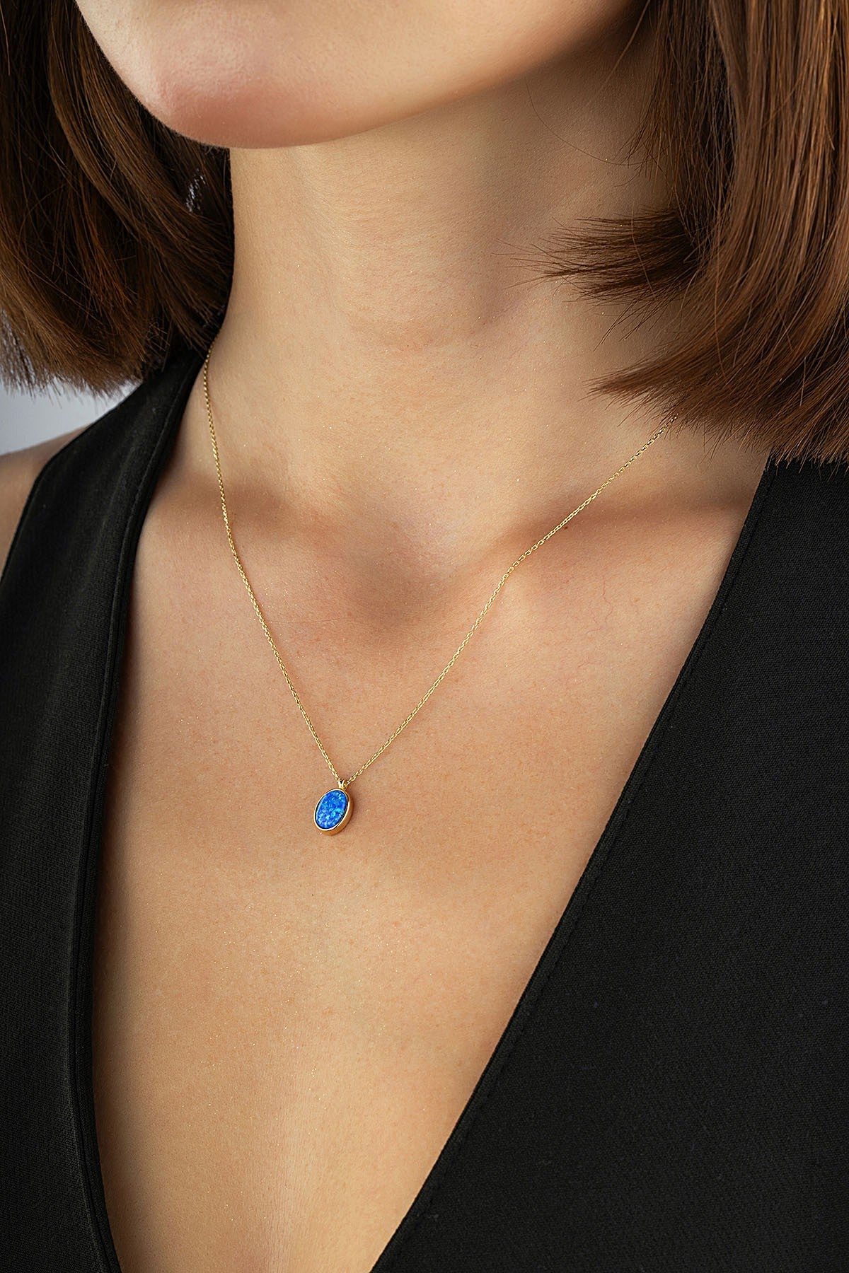 14K Blue Stone-Set Gold Necklace