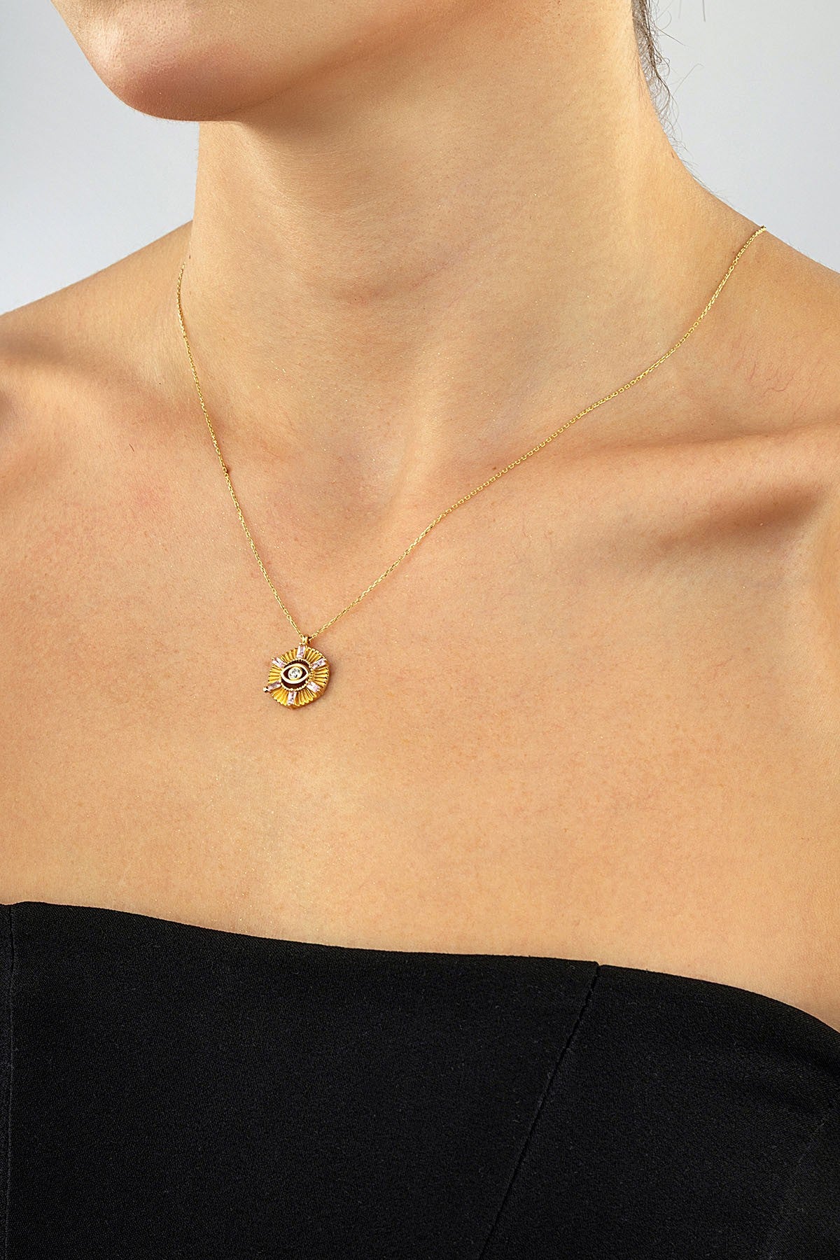 14K Stone-Set Eye Gold Necklace