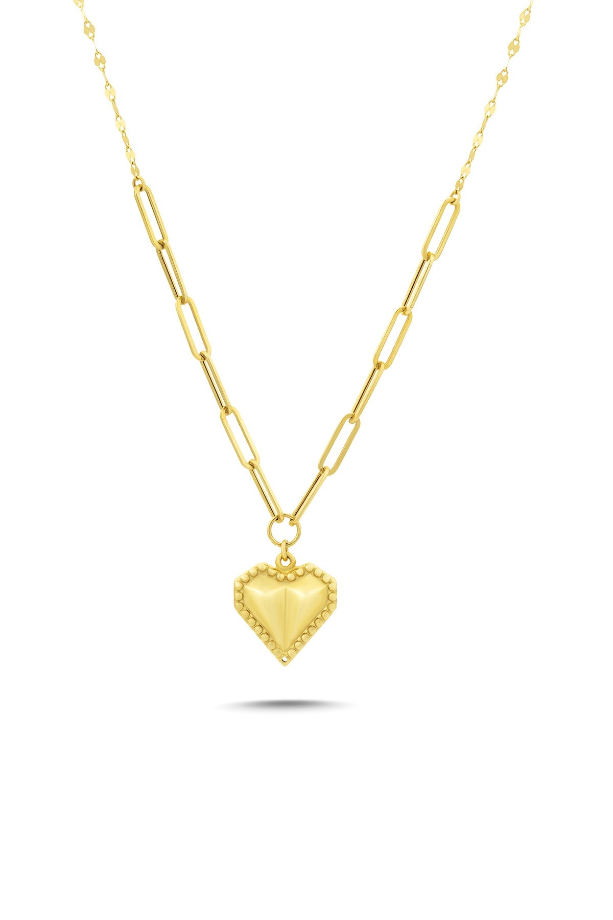14K Paperclip Heart Gold Necklace