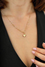 14K Paperclip Heart Gold Necklace