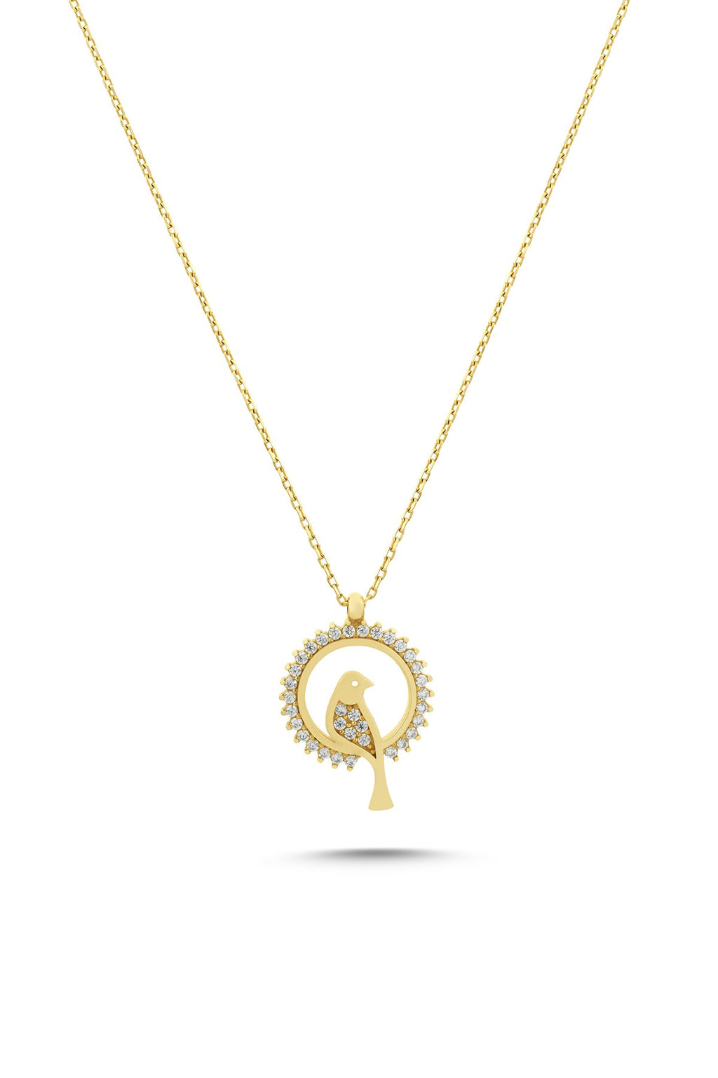 14K Stone-Set Bird Motif Gold Necklace