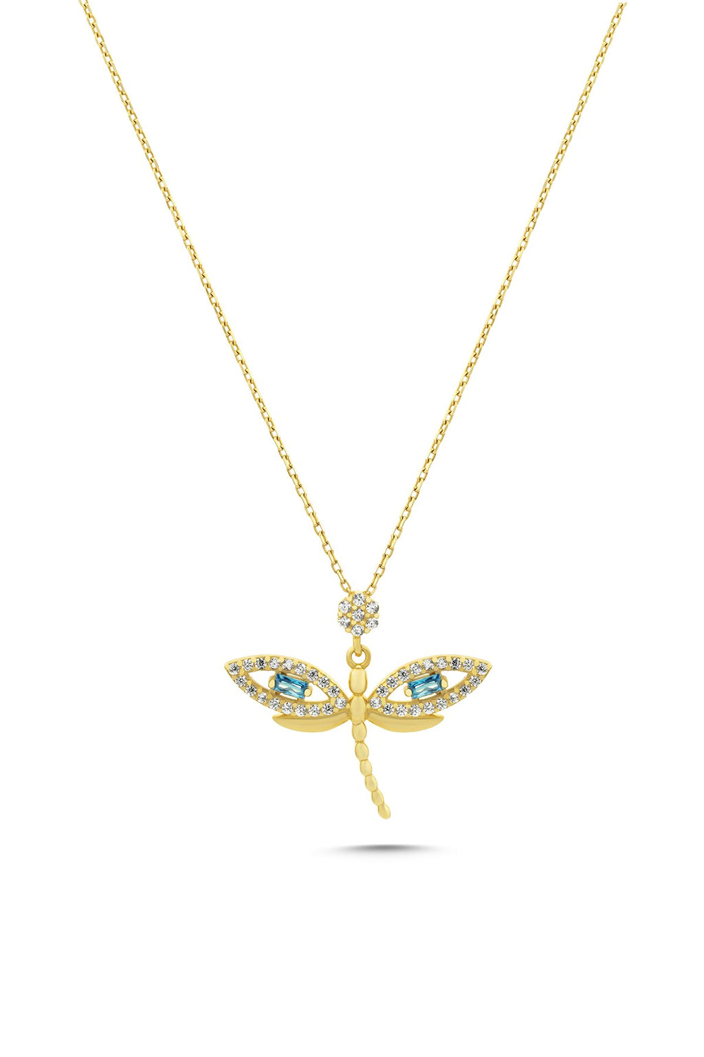 14K Stone-Set Dragonfly Gold Necklace