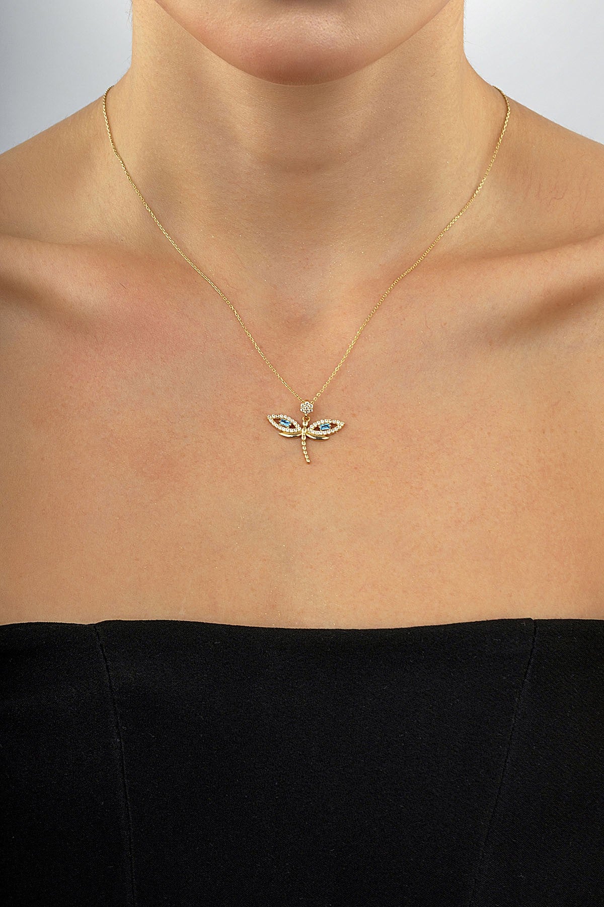 14K Stone-Set Dragonfly Gold Necklace