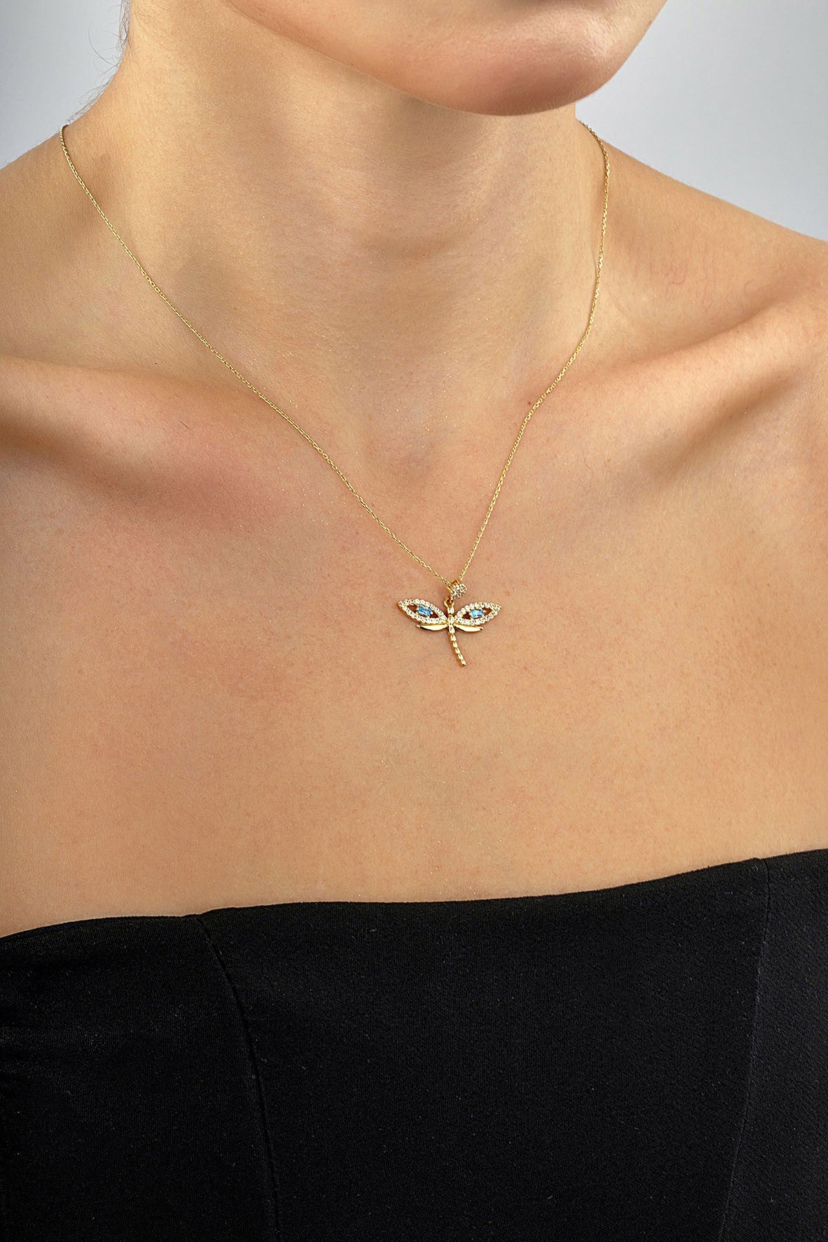 14K Stone-Set Dragonfly Gold Necklace