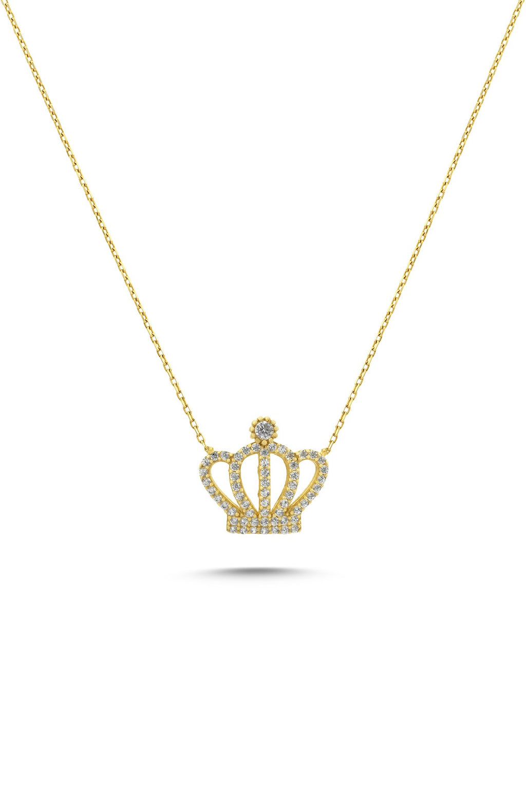 14K Stone-Set King Crown Gold Necklace