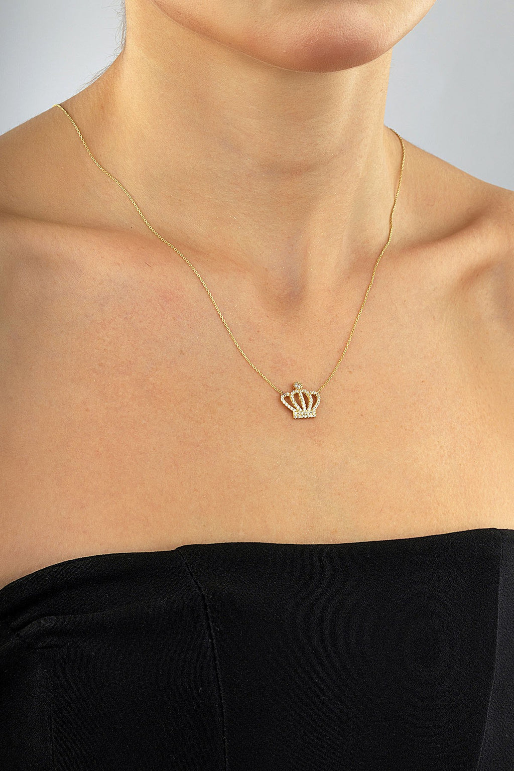 14K Stone-Set King Crown Gold Necklace