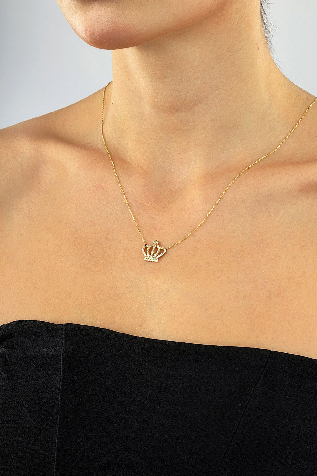 14K Stone-Set King Crown Gold Necklace