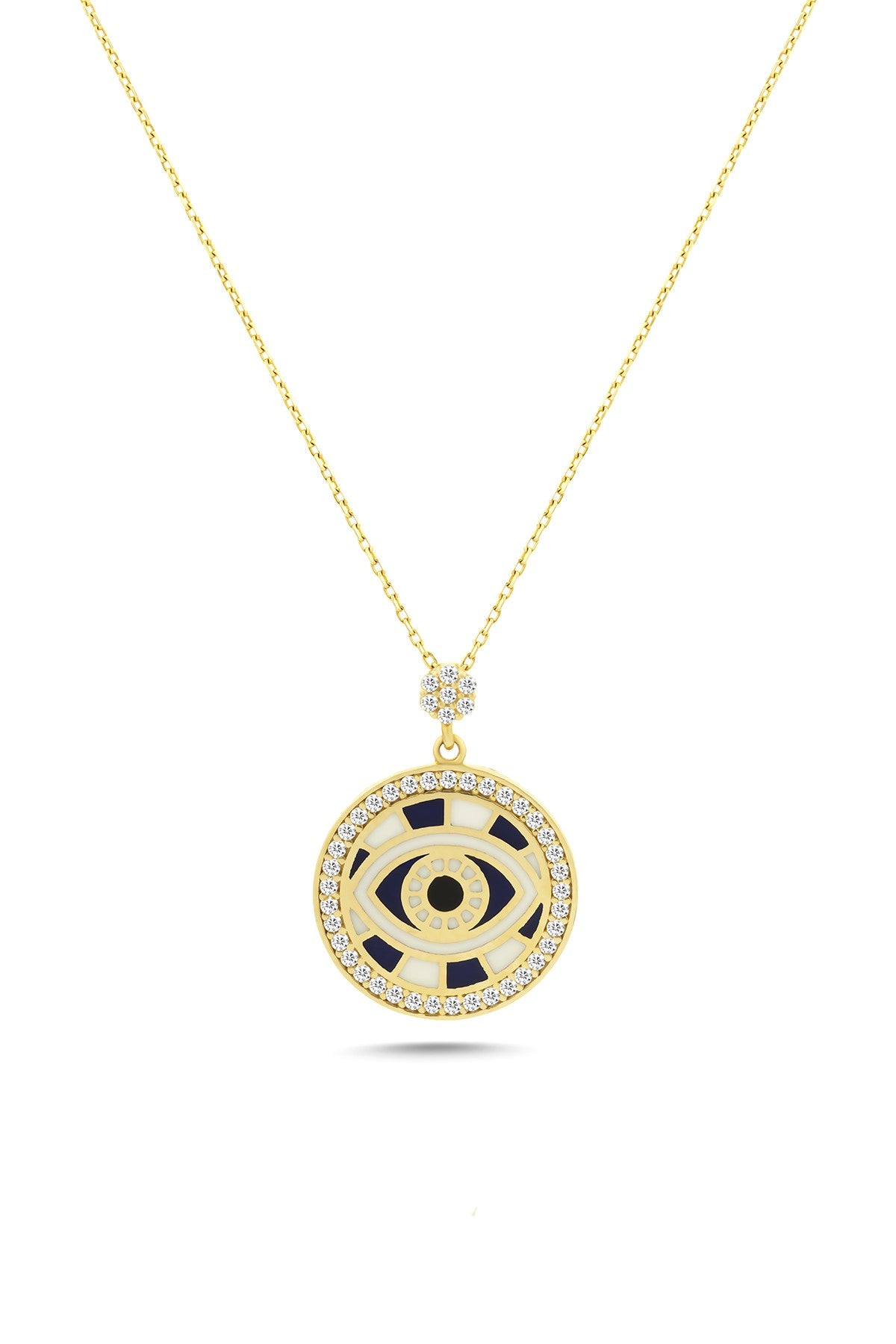 14K Stone-Set Hoop Eye Motif Gold Necklace