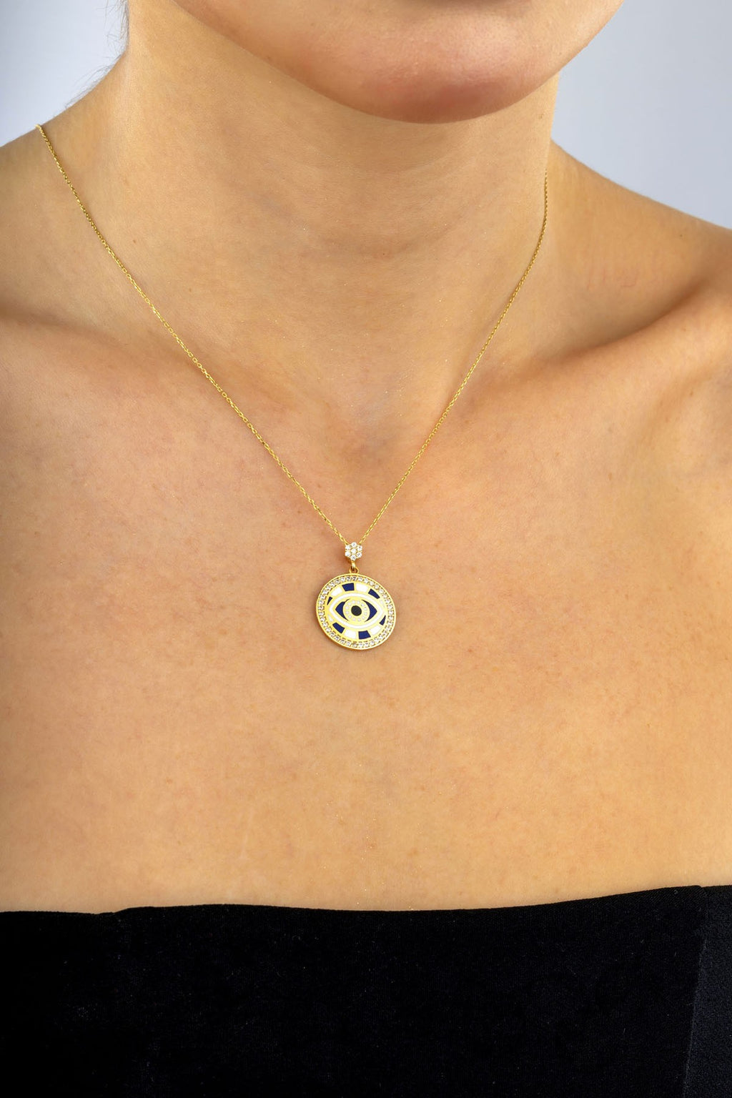 14K Stone-Set Hoop Eye Motif Gold Necklace