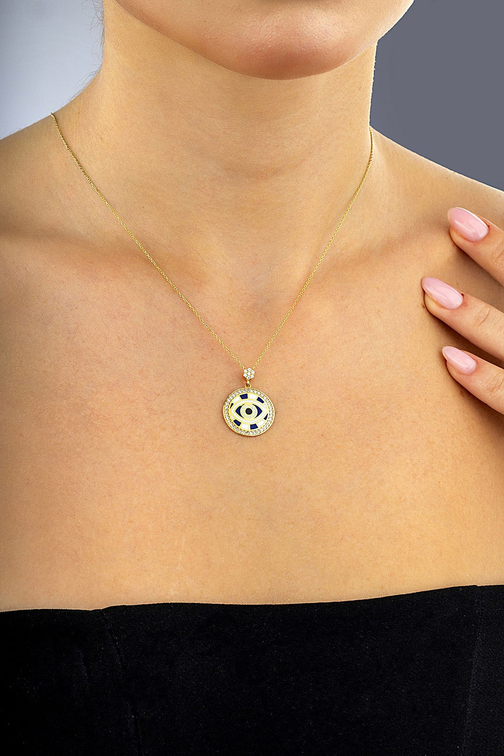 14K Stone-Set Hoop Eye Motif Gold Necklace