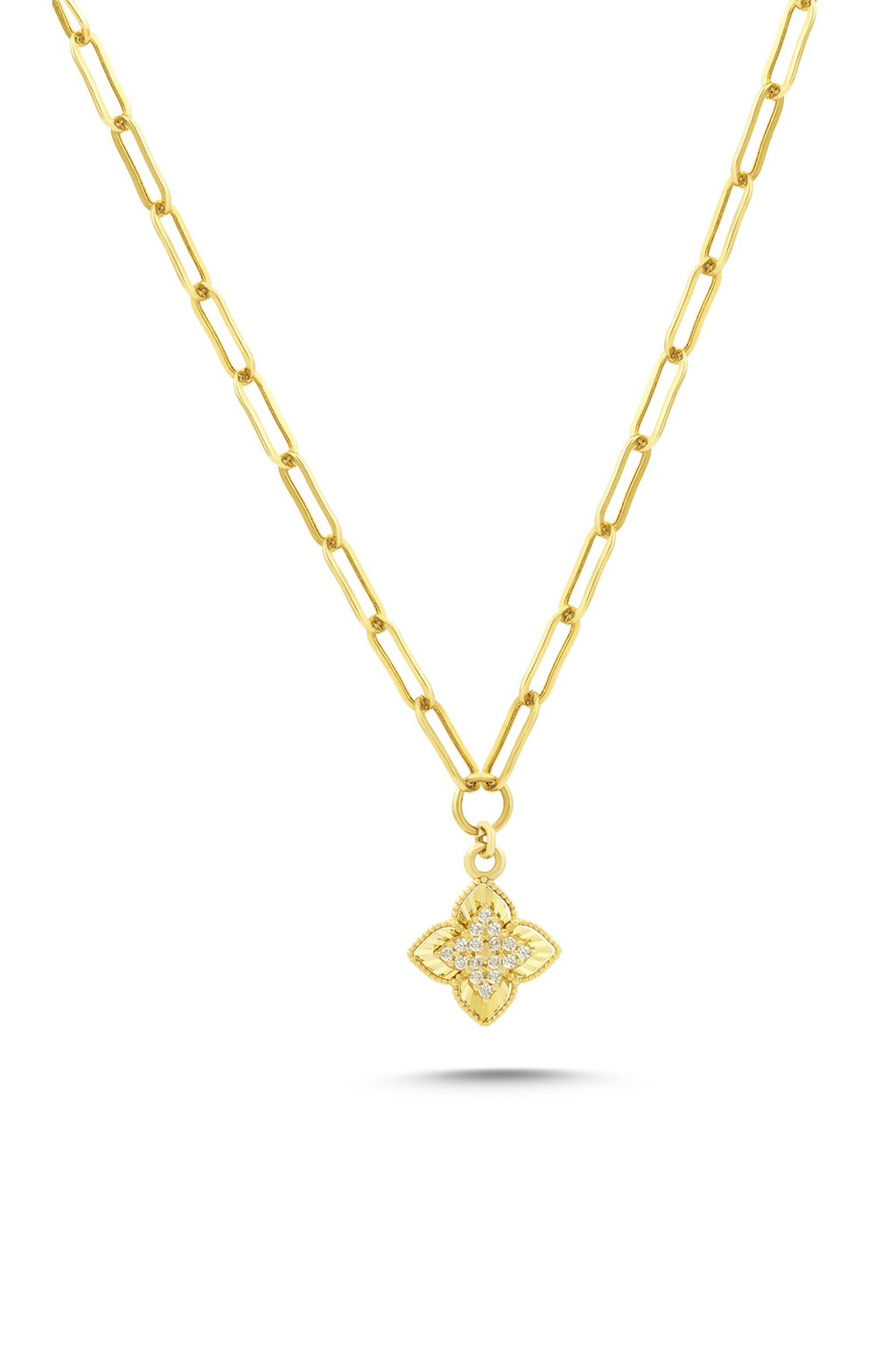14K Floral Motif Stone-Set Gold Necklace