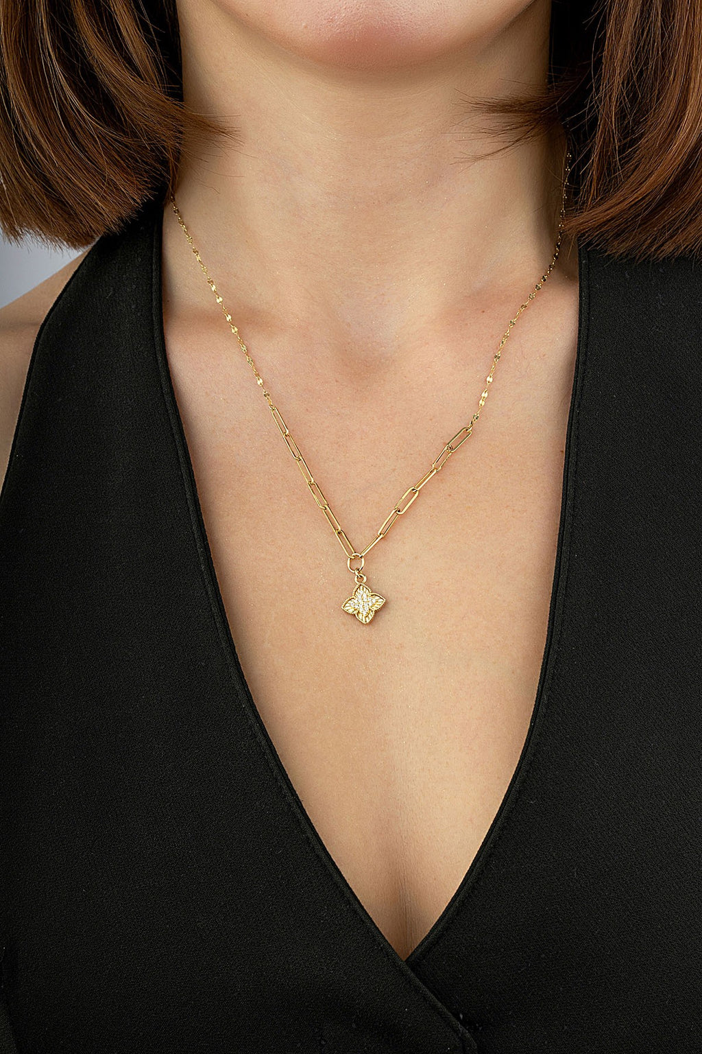 14K Floral Motif Stone-Set Gold Necklace