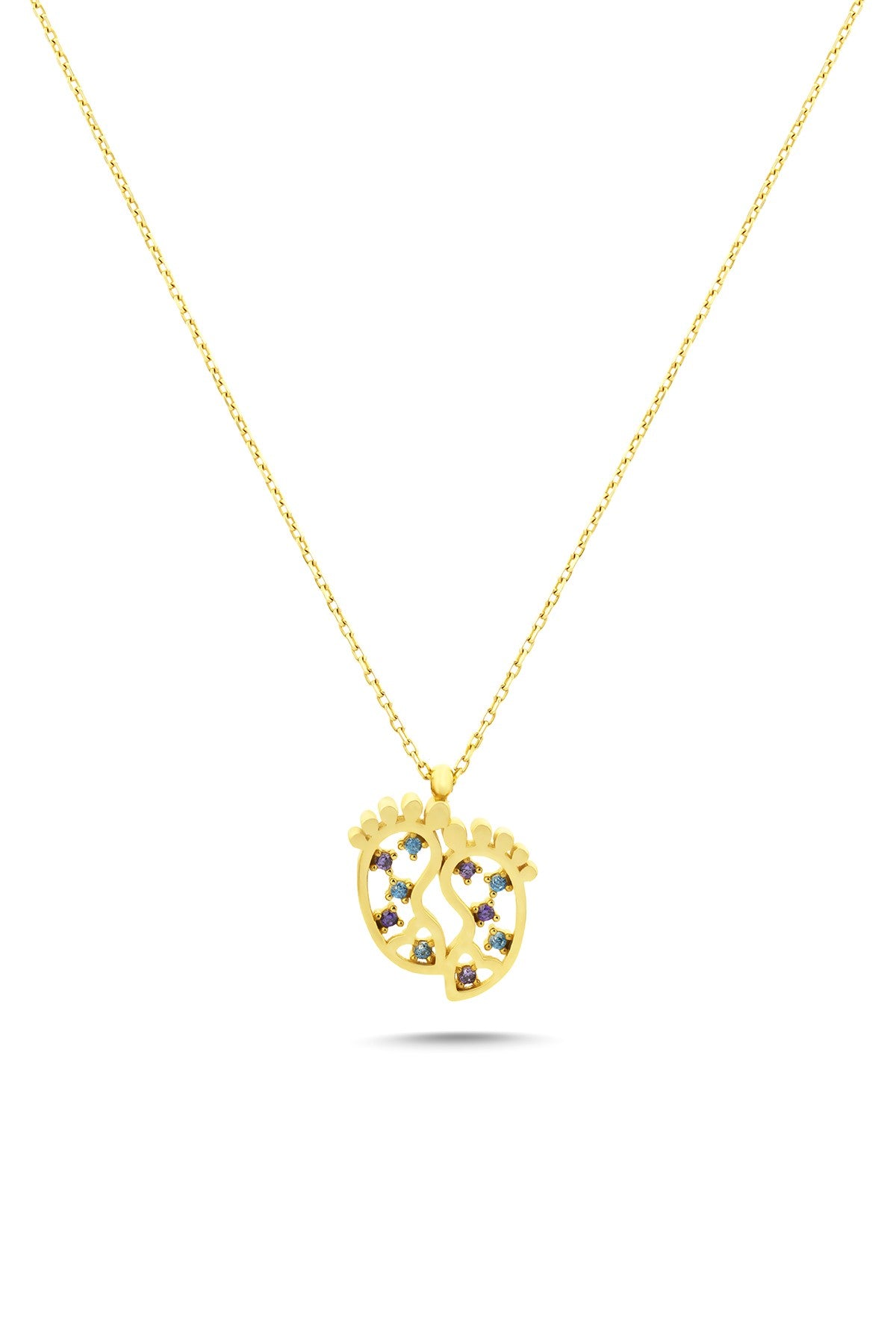 14K Stone-Set Baby Foot Motif Gold Necklace
