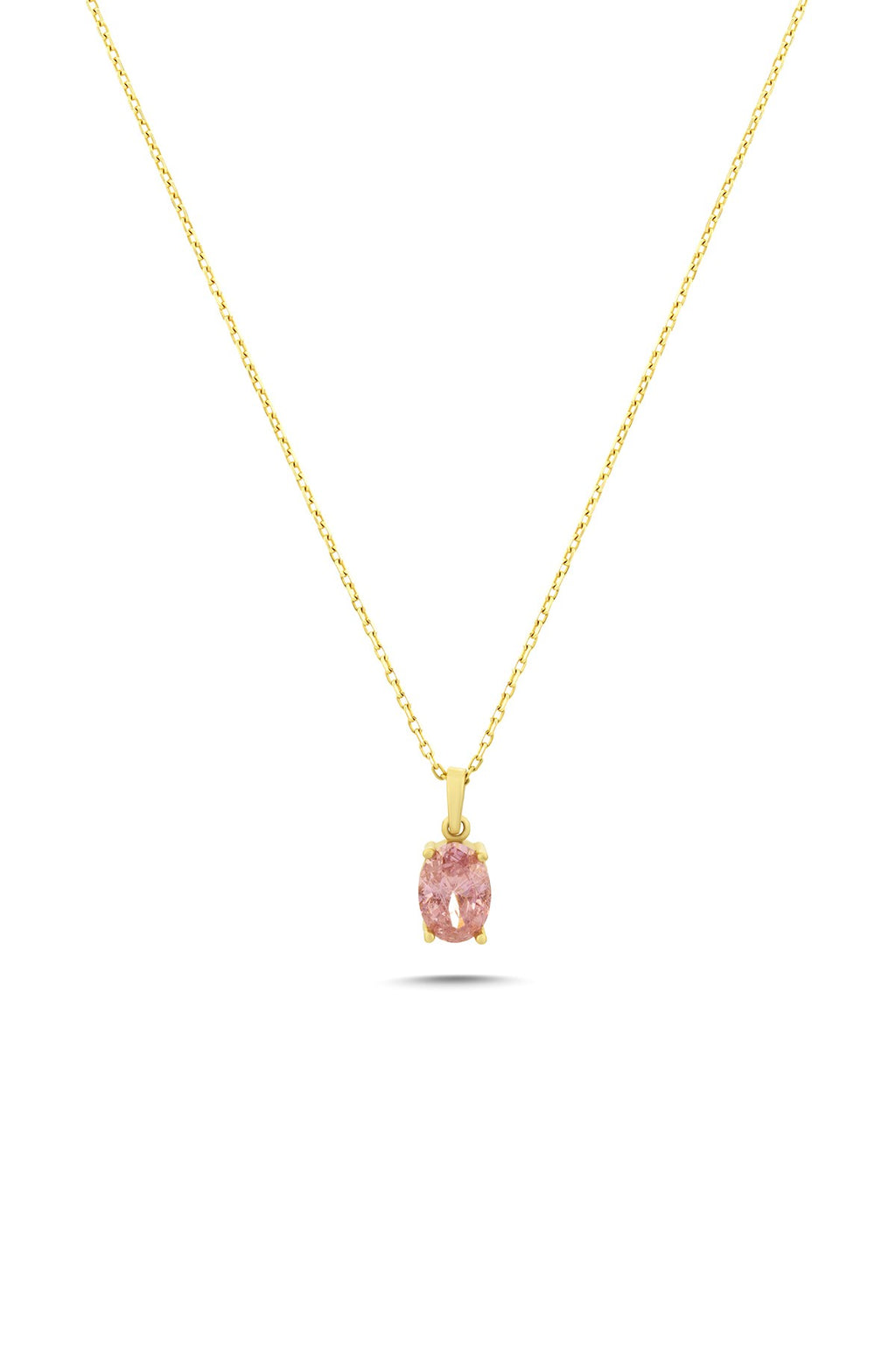 14K Pink Oval Stone-Set Gold Necklace