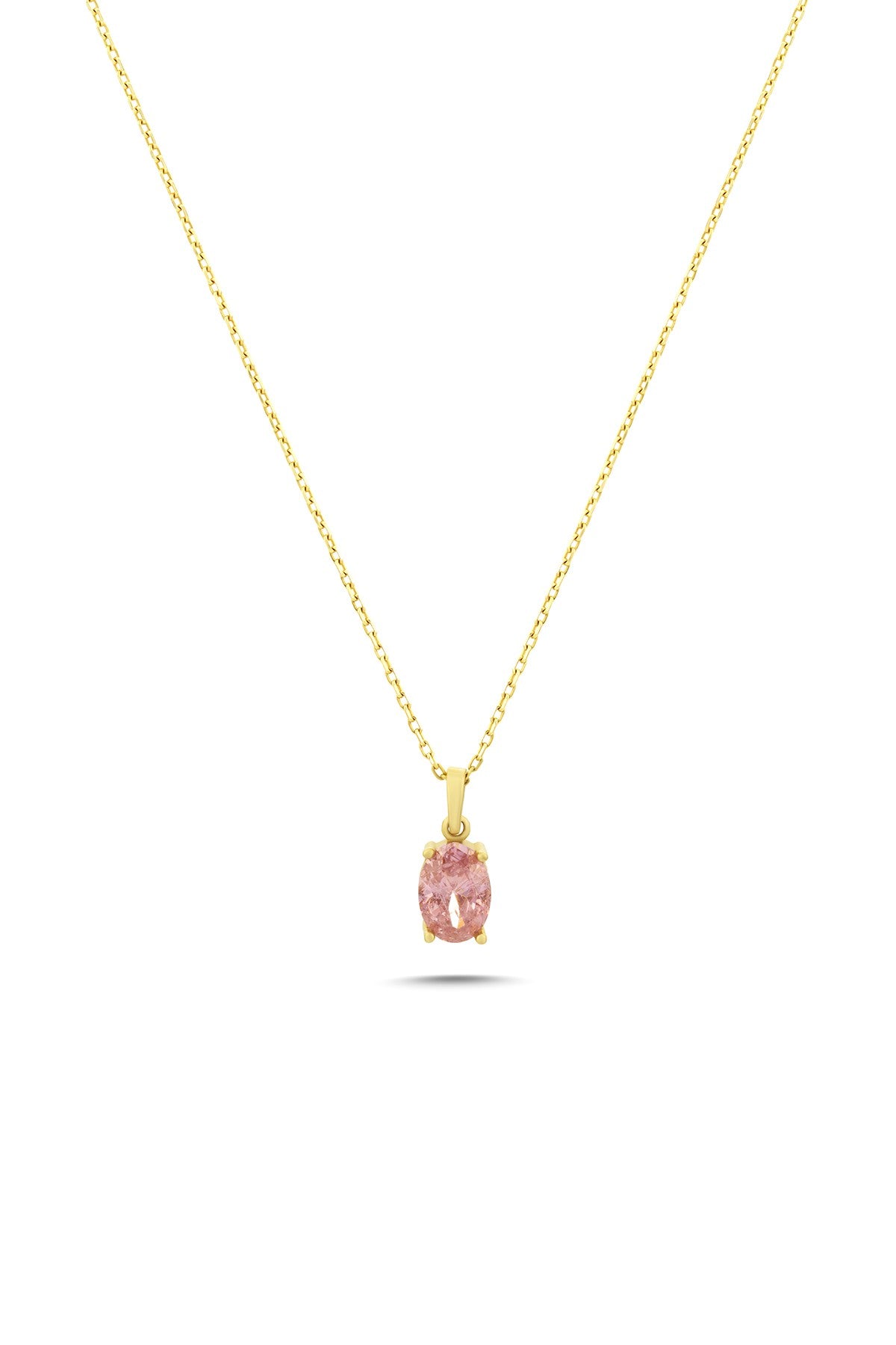 14K Pink Oval Stone-Set Gold Necklace