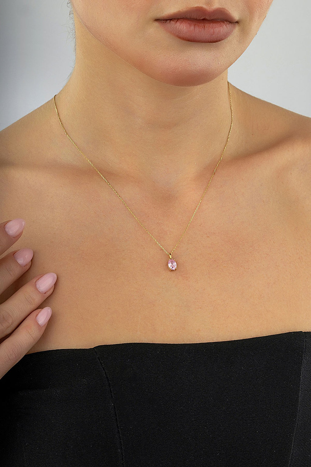 14K Pink Oval Stone-Set Gold Necklace