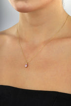 14K Pink Oval Stone-Set Gold Necklace