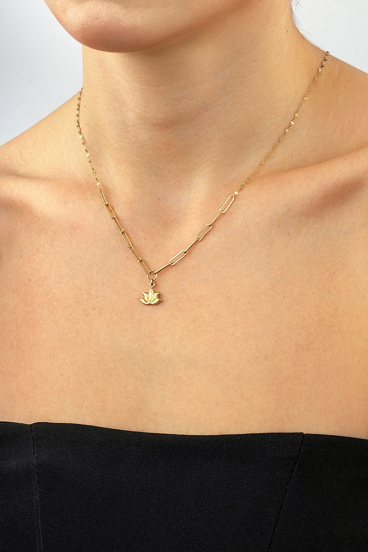 14K Lotus Flower Gold Necklace