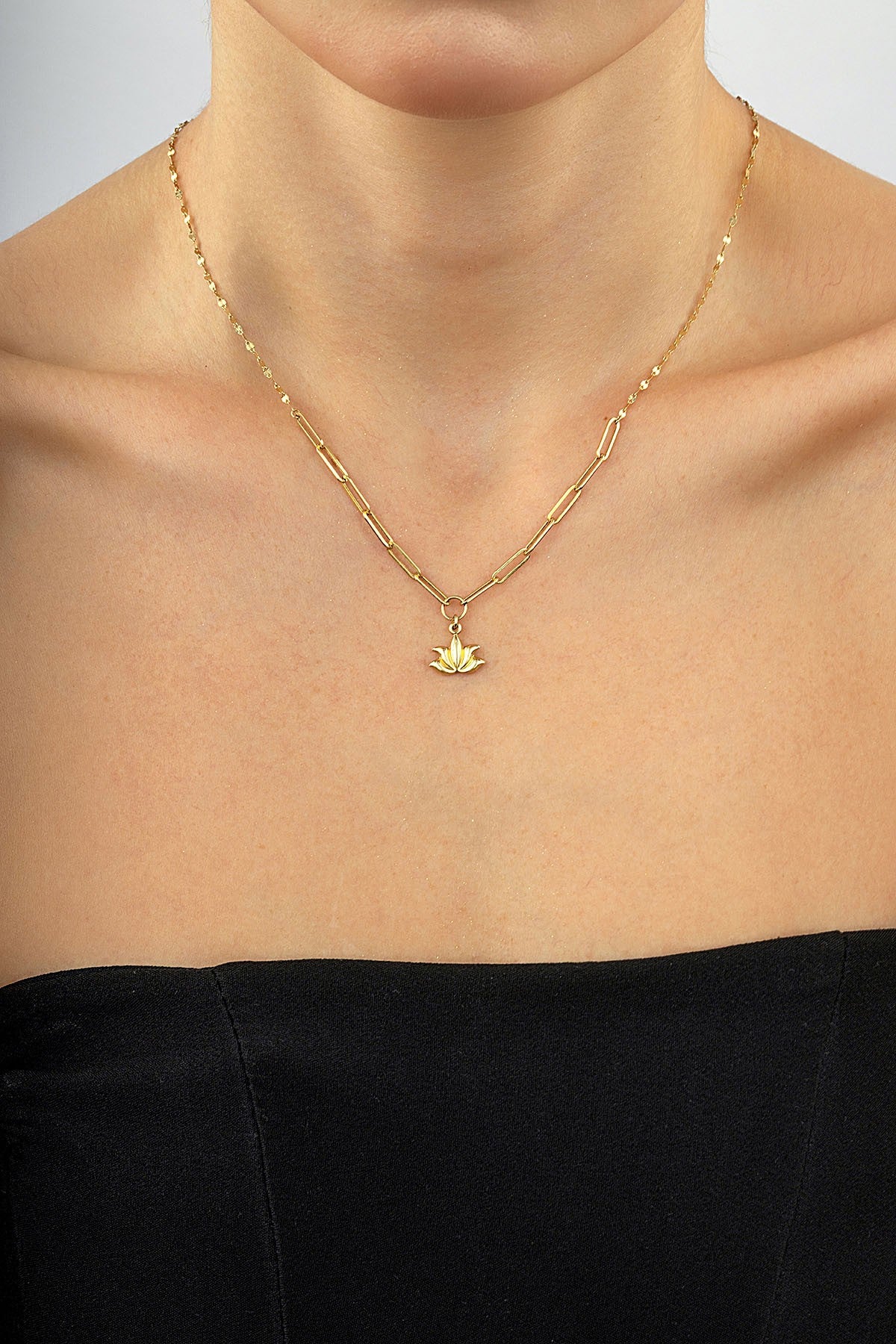14K Lotus Flower Gold Necklace