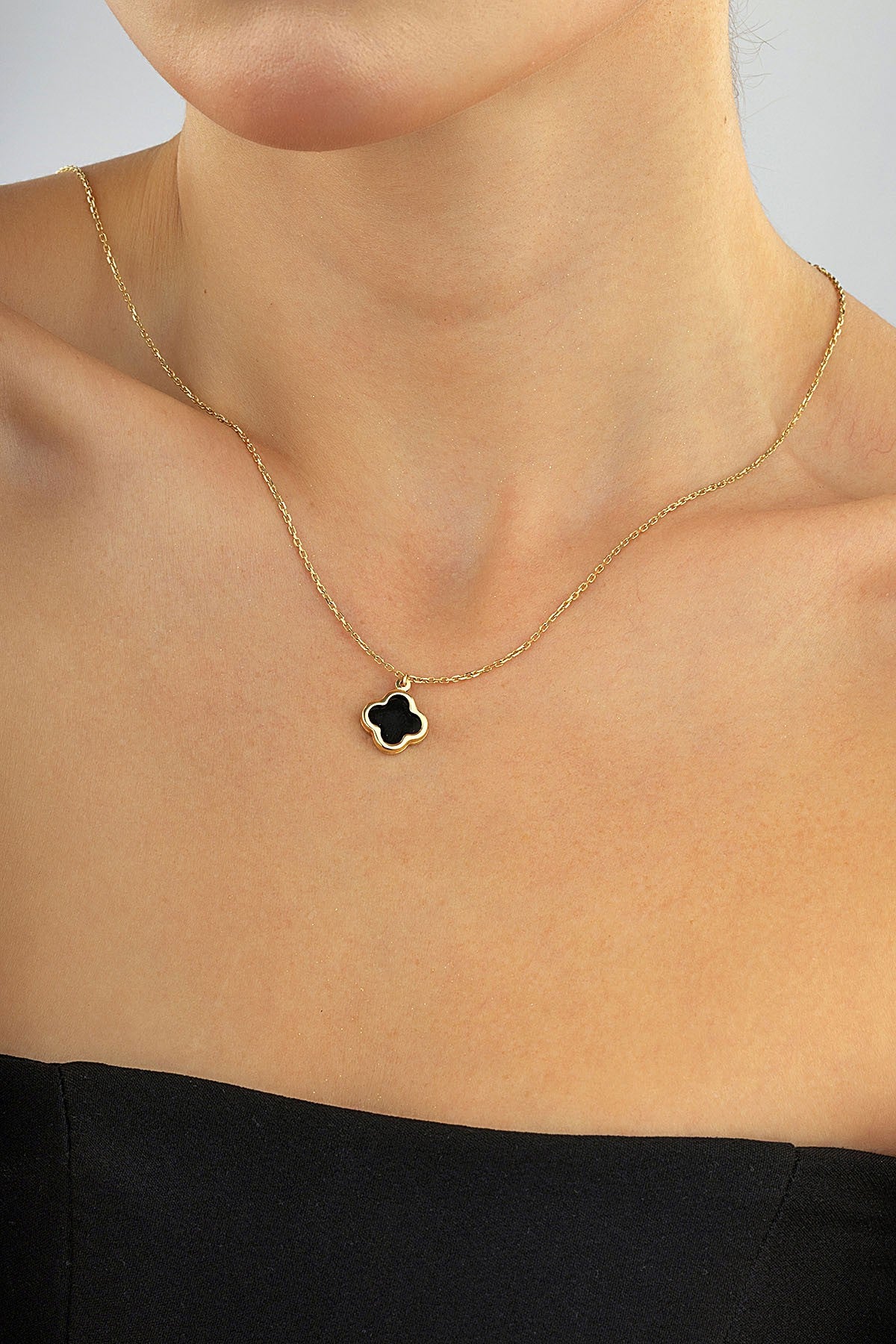 14K Black Clover Gold Necklace
