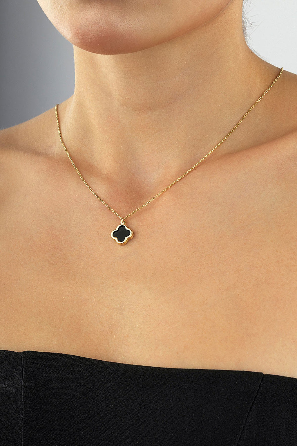 14K Black Clover Gold Necklace