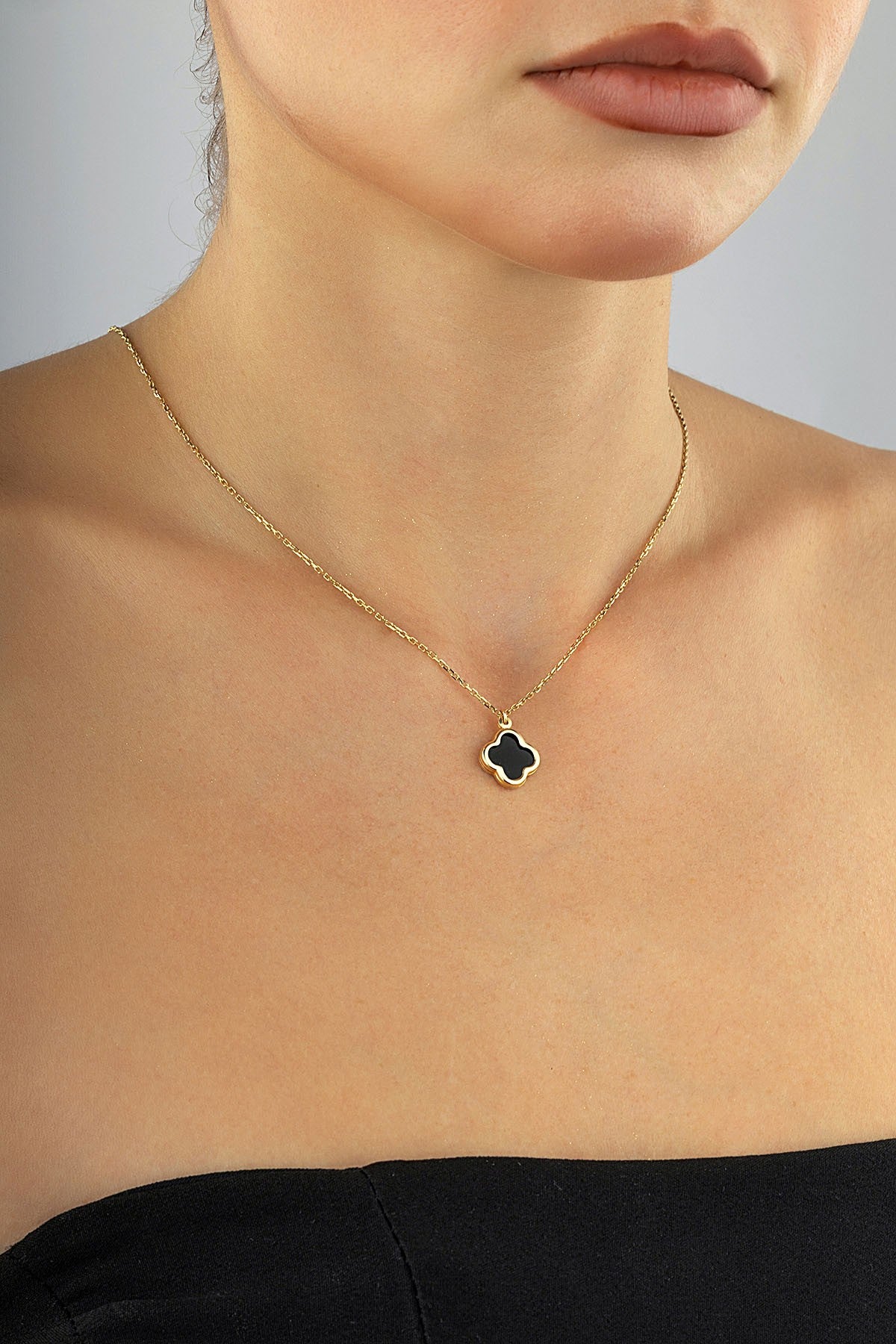 14K Black Clover Gold Necklace