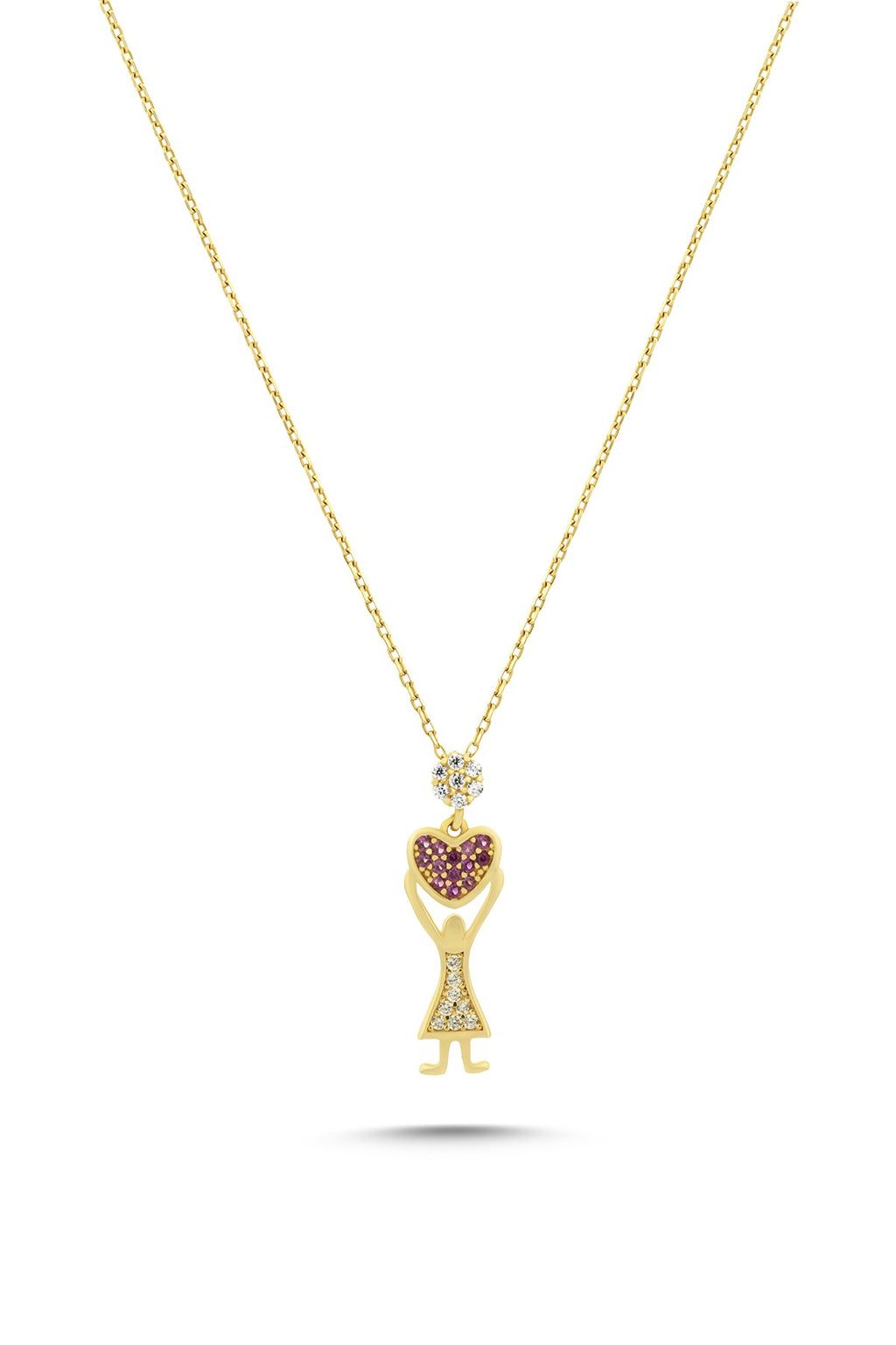 14K Stone-Set Heart Motif Gold Necklace