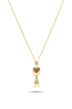 14K Stone-Set Heart Motif Gold Necklace