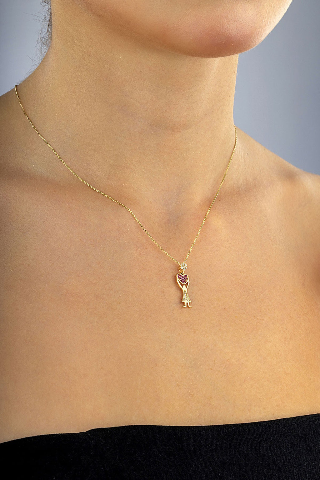 14K Stone-Set Heart Motif Gold Necklace