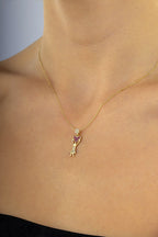 14K Stone-Set Heart Motif Gold Necklace