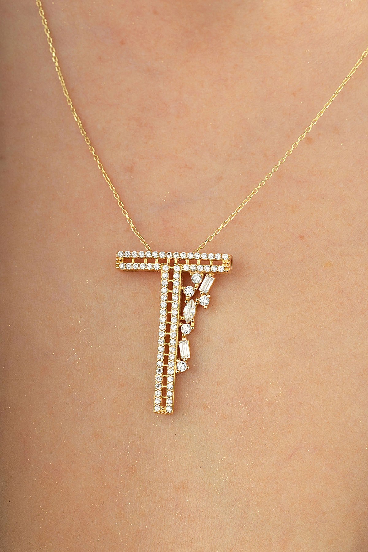 14K Stone-Set T Letteri Gold Necklace