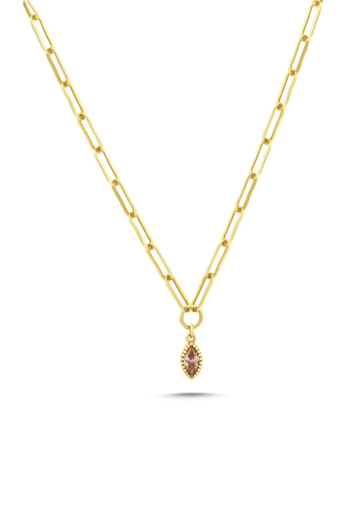 14K Stone-Set Paperclip Gold Necklace Main image