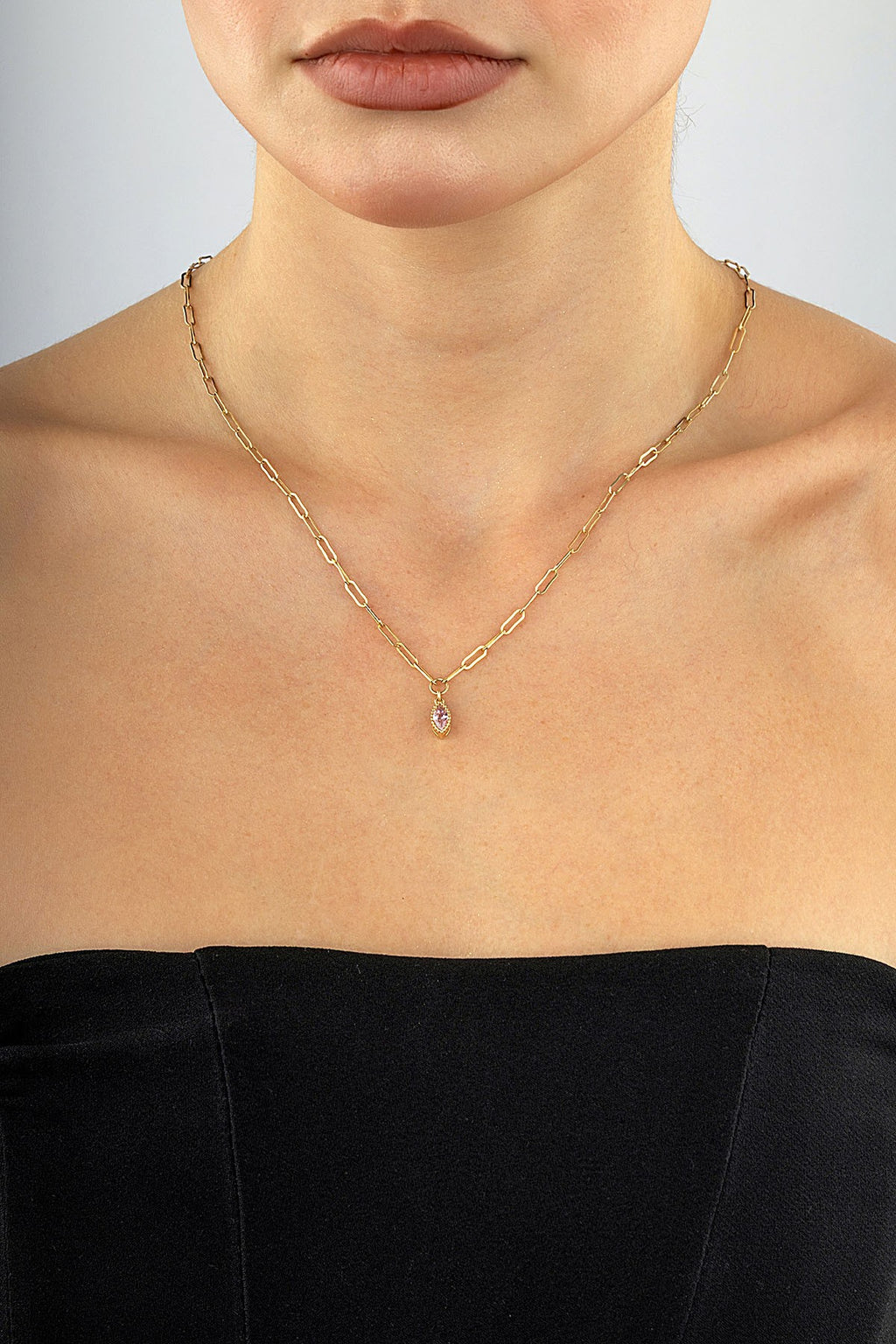 14K Stone-Set Paperclip Gold Necklace