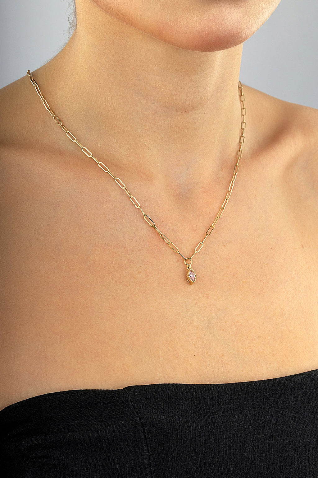 14K Stone-Set Paperclip Gold Necklace