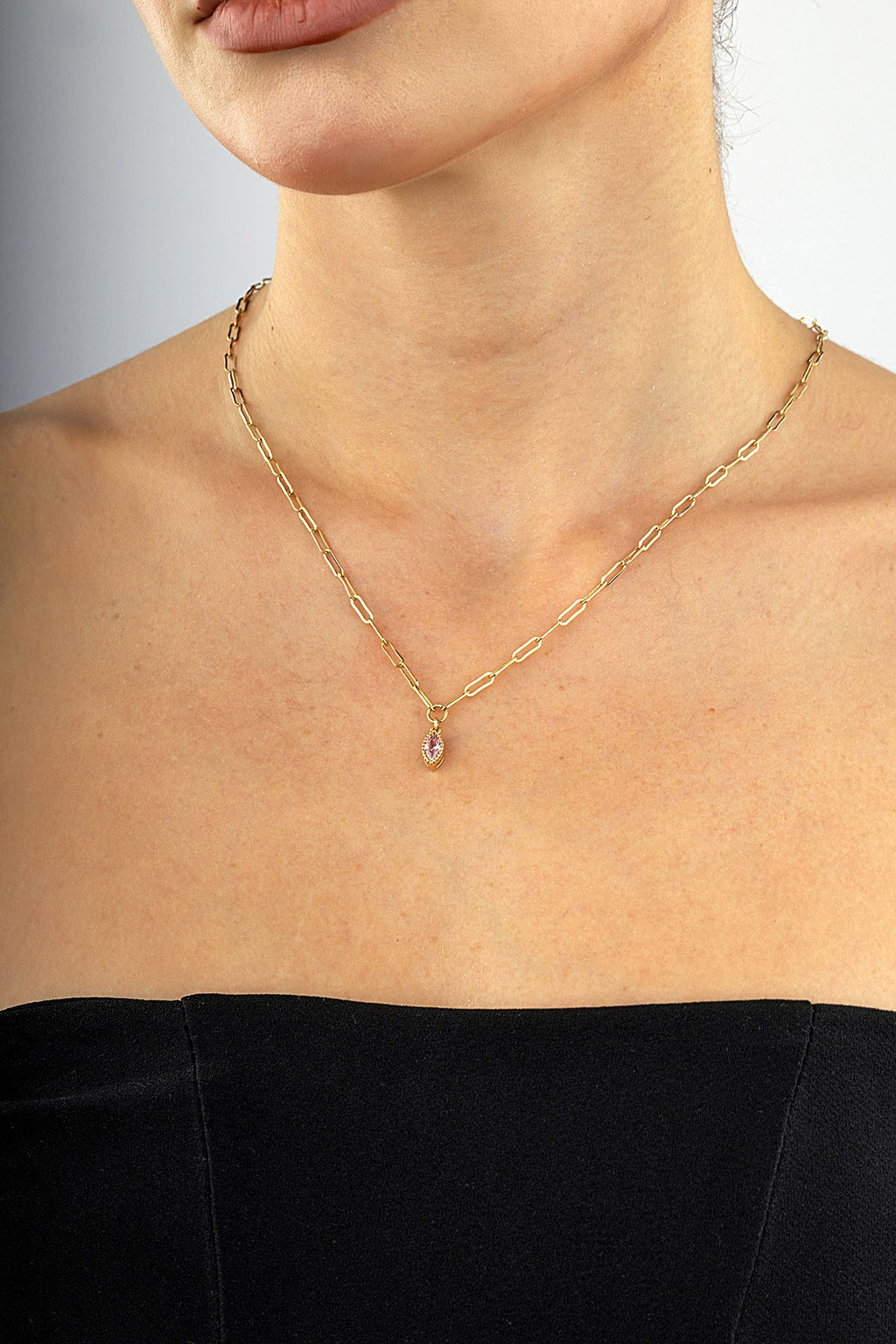 14K Stone-Set Paperclip Gold Necklace