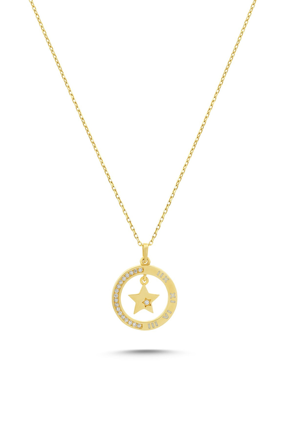 14K Stone-Set Star Detail Hoop Gold Necklace